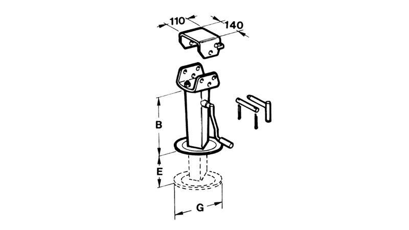 NAVOJNA PODPORNA NOGA Z PRITRDILNIM DELOM       HOD 170 mm 6000 kg  