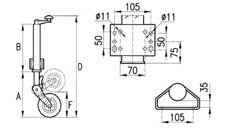 NAVOJNA PODPORNA NOGA S KOLESOM    60 mm   400 kg  