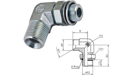 Adapter z vrtljivo matico 90° z moškim na ženski navoj