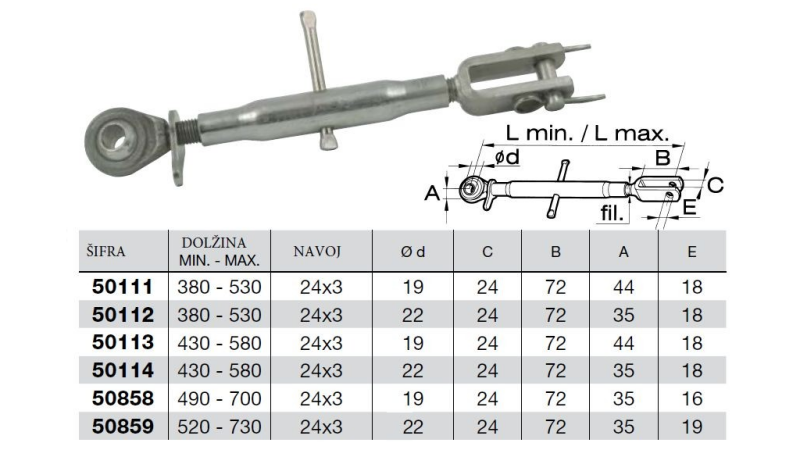  OČESNA TRAKTORSKA NATEZNA ROKA    490/700 mm  
